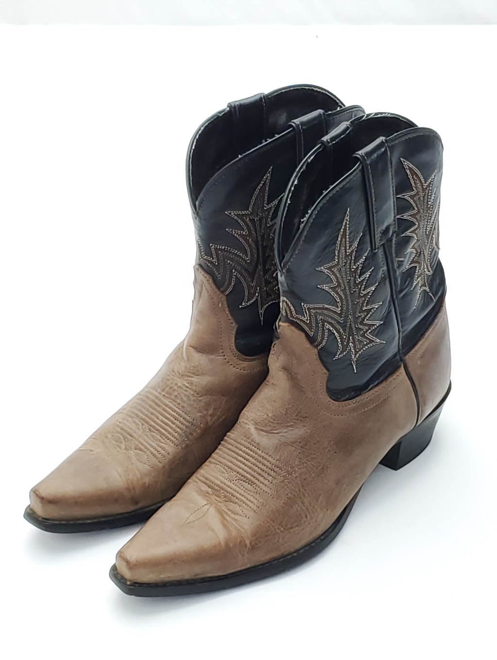 Vintage Tony Lama Womens Two-Tone Brown/Black Western Embroidered Boots Size 7.5